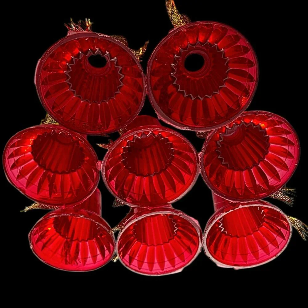 8 VTG Christmas Bell String Light Cover Replacement Red Gold Bow Craft Ornament